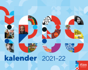 Cover Leeskalender 2021, met woord 'Lees' grafisch weergegeven.