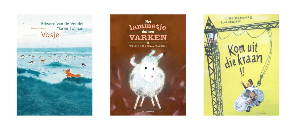Drie covers van Nederlandse prentenboeken die in de 3e editie staan van The World Through Picture Books