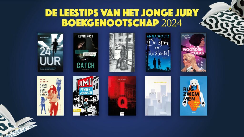 De leestips van het Jonge Jury Boekgenootschap 2024, met alle covers.